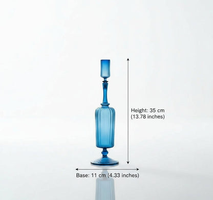 Hand-Blown Deep Blue Ribbed Glass Decanter