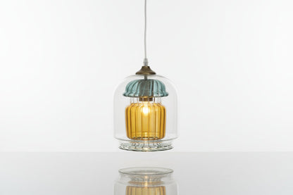Hand Blown Double Layer Glass Pendant Light – Amber Inner Hanging Lamp