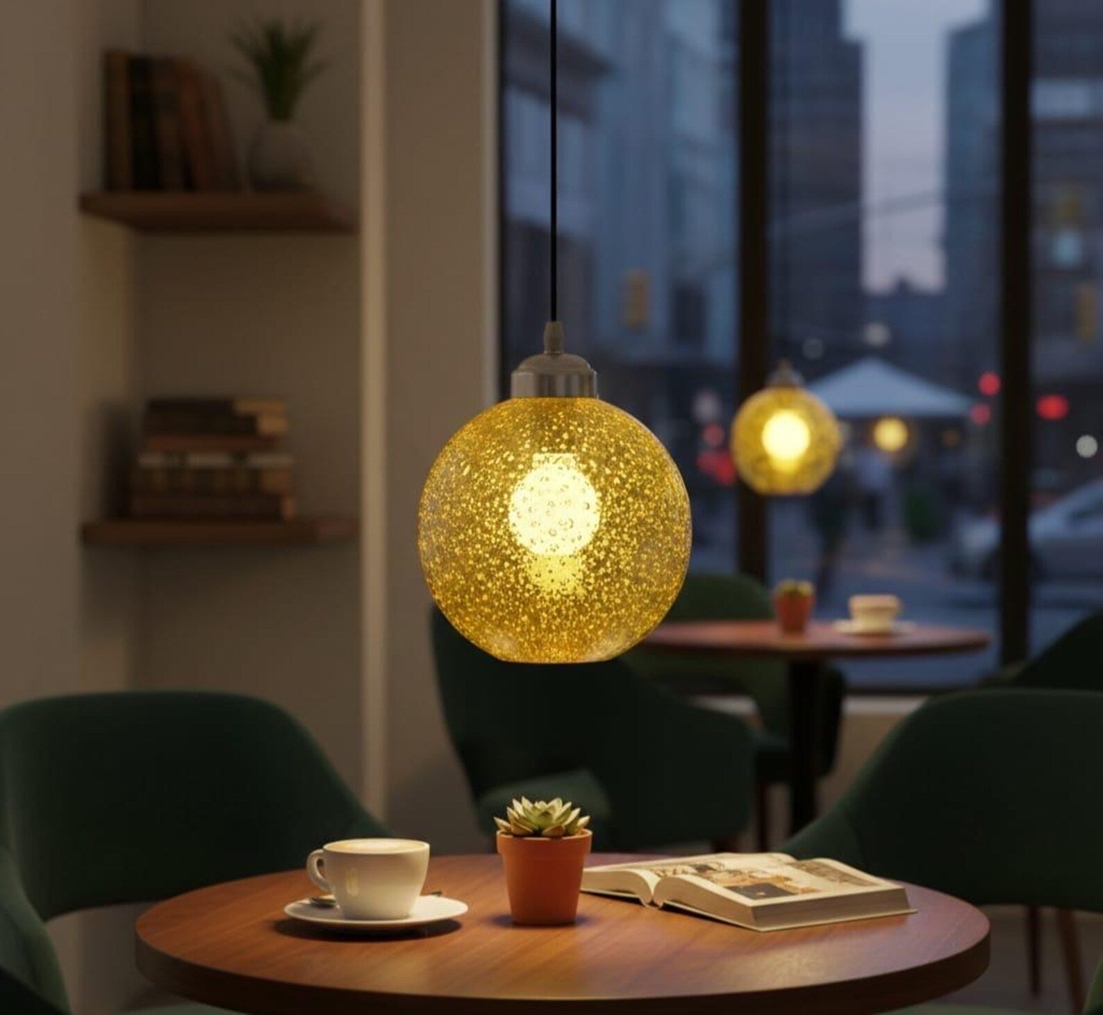 Hand Blown Textured Yellow Glass Pendant - Les Trois Pyramides