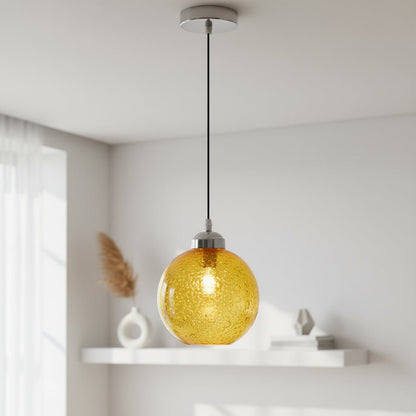Hand-Blown Frosted Yellow Glass Pendant Light – Modern Ceiling Fixture