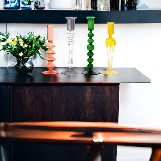 Hand-Blown Glass Candle Holders – Colorful Decorative Centerpieces for Modern Home Decor | Les Trois Pyramides 