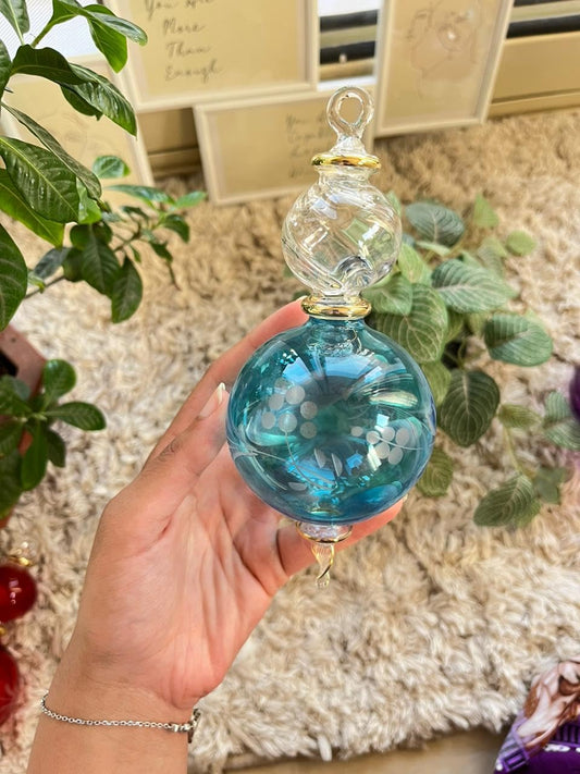 Hand-Blown Glass Christmas Ornament for Xmas Decorations Turquoise - Les Trois Pyramides