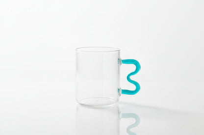 Hand Blown Glass Coffee Mug with Colored Handle – Handmade Clear Glass Cup
