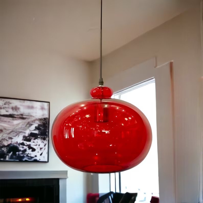 Red Hand Blown Glass Pendant - Les Trois Pyramides