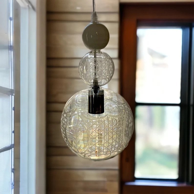 Hand Blown Glass Pendant Light - Blown Glass Pendant Light - Kitchen Island Ceiling Light - Pendant Light for Kitchen Island - Light Fixture - Les Trois Pyramides