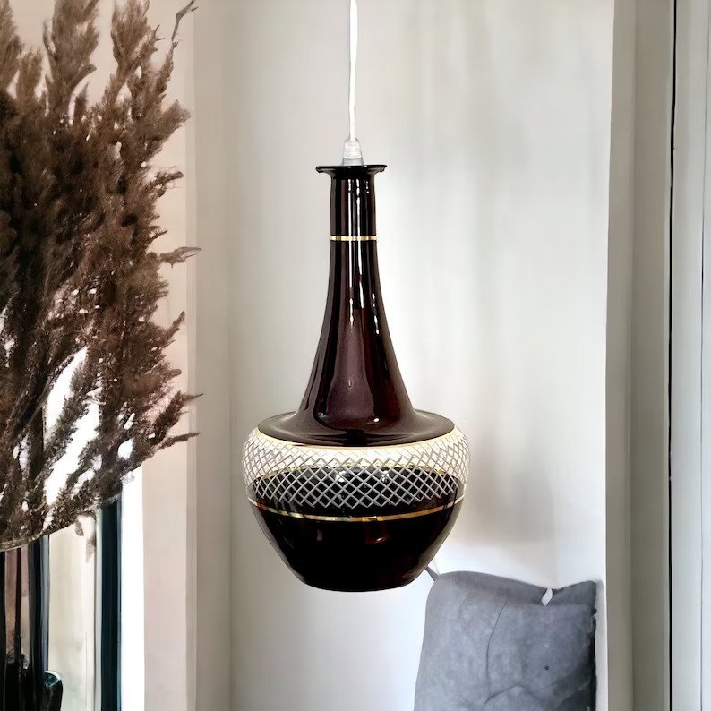 Hand Blown Glass Pendant Light - Blown Glass Pendant Light - Kitchen Island Ceiling Light - Pendant Light for Kitchen Island - Light Fixture - Les Trois Pyramides