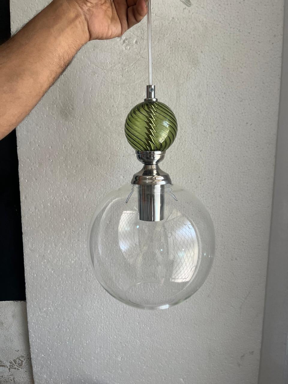 Hand Blown Glass Pendant Light – Modern Artisan Hanging Glass Lamp for Kitchen Island