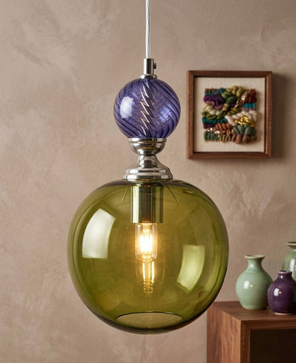 Hand Blown Glass Pendant Light – Modern Artisan Hanging Glass Lamp for Kitchen Island