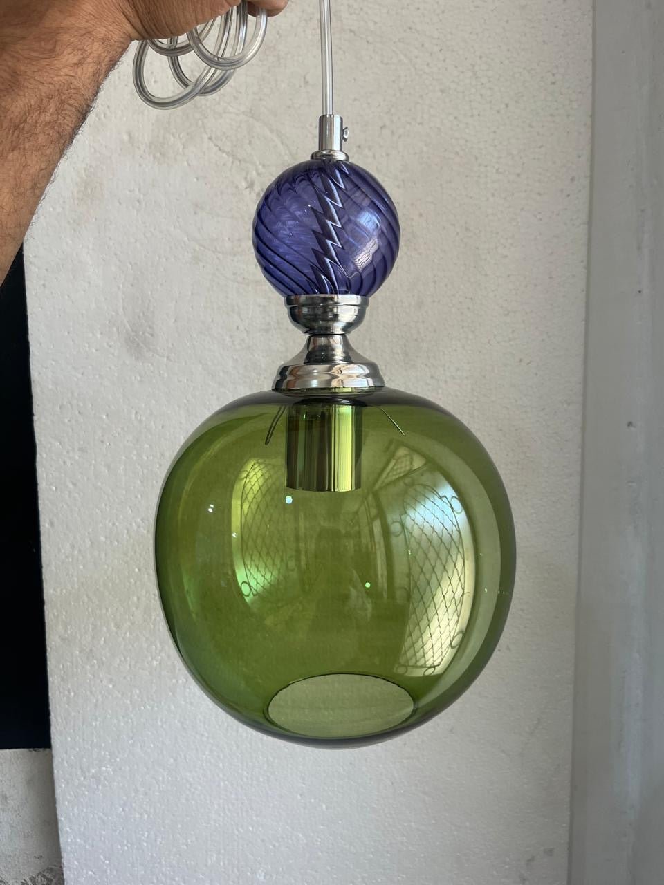 Hand Blown Glass Pendant Light – Modern Artisan Hanging Glass Lamp for Kitchen Island