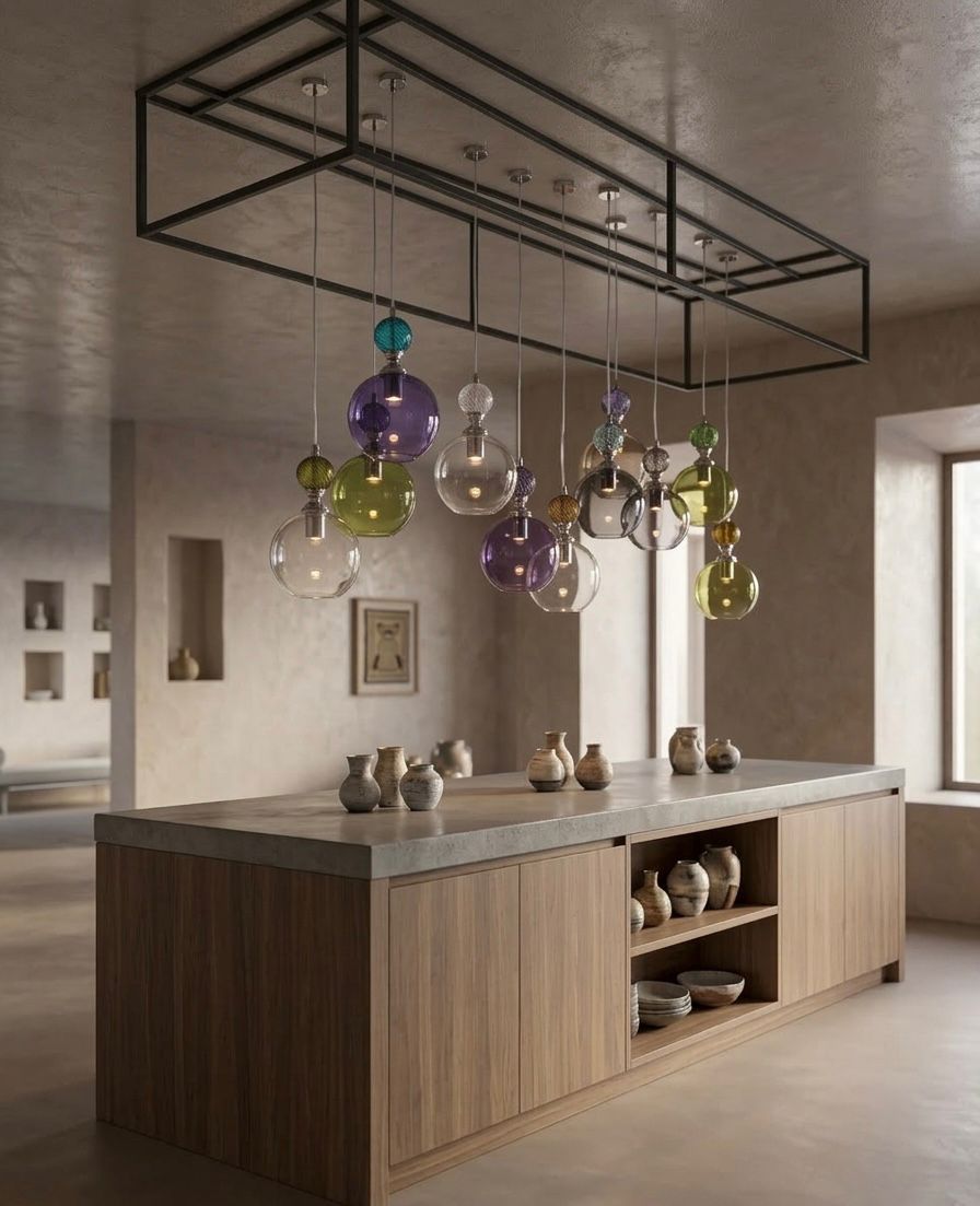 Hand Blown Glass Pendant Light – Modern Artisan Hanging Glass Lamp for Kitchen Island