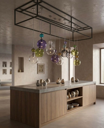 Hand Blown Glass Pendant Light – Modern Artisan Hanging Glass Lamp for Kitchen Island