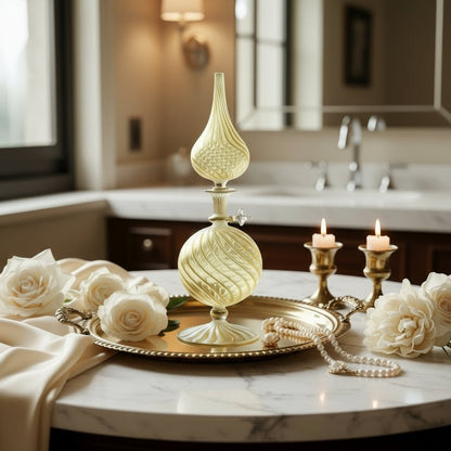 Hand-Blown Glass Perfume Bottle – Gas Lamp Design with 14K Gold Details