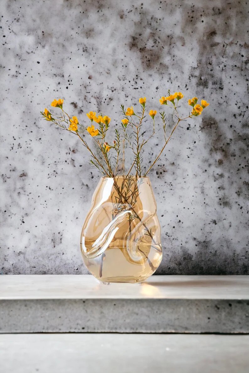 Hand-Blown Gold Glass Vase – Elegant Modern Art Piece for Home Décor | Les Trois Pyramides