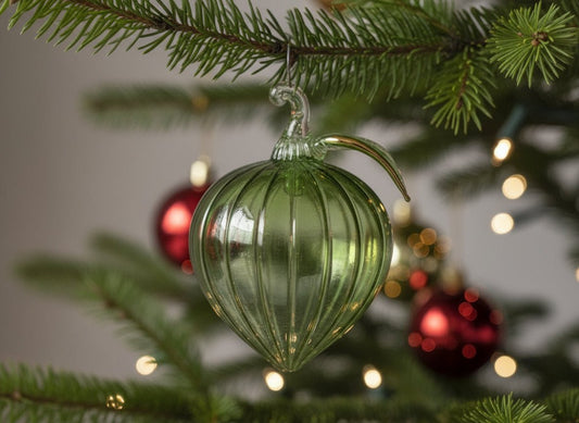 Hand-Blown Green Glass Ornament – Nature-Inspired Holiday Decoration