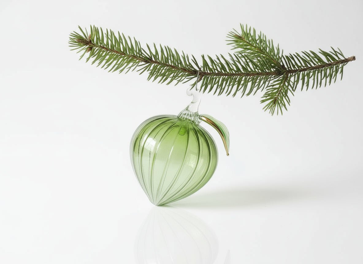 Hand-Blown Green Glass Ornament – Nature-Inspired Holiday Decoration