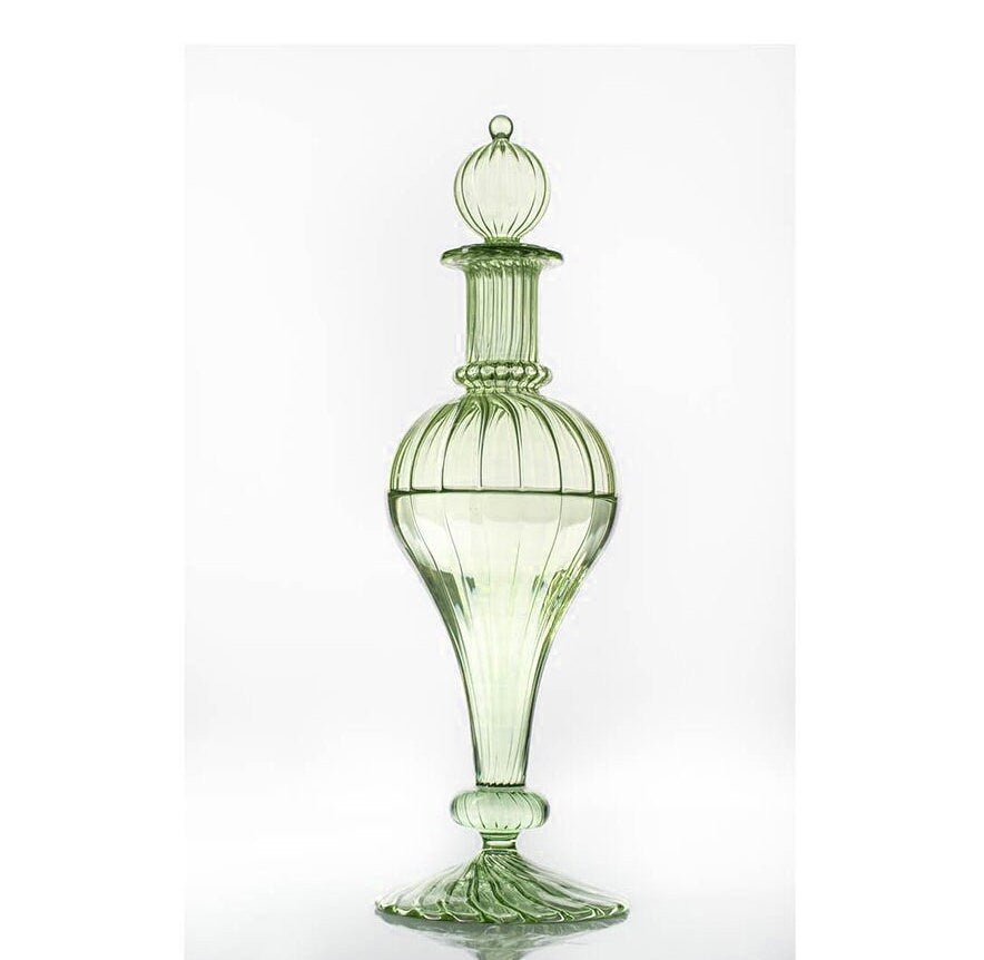 Hand-Blown Green Glass Decanter | Les Trois Pyramides