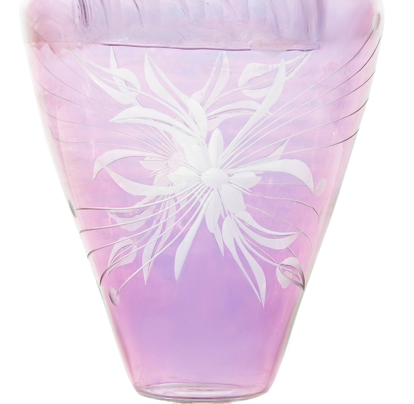 close up for Hand-Blown Lavender Glass Lidded Jar with Etched Design | Les Trois Pyramides