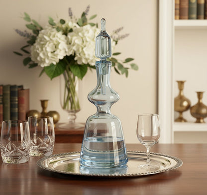Hand-Blown Light Blue Glass Decanter – Classic Design with Stopper