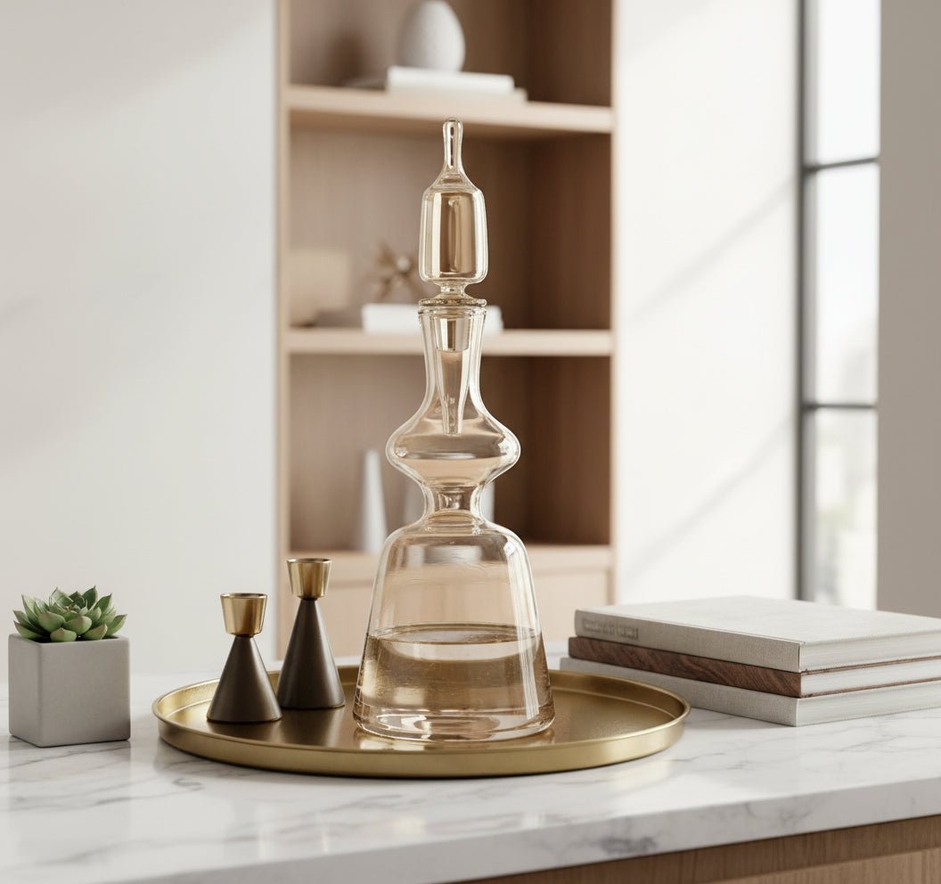 Hand-Blown Light Blue Glass Decanter – Classic Design with Stopper