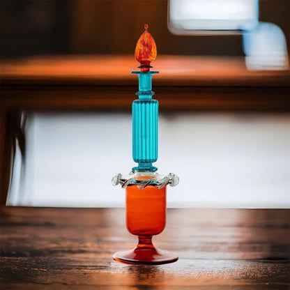 Hand-Blown Multicolor Glass Perfume Bottle - Turquoise & Amber Design | Les Trois Pyramides