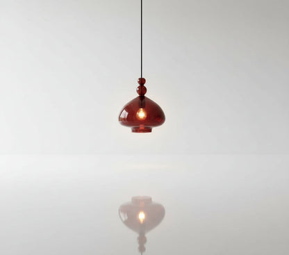 Hand-Blown Red Dome Glass Pendant with Rounded Beads