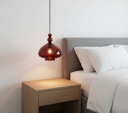 Hand-Blown Red Dome Glass Pendant with Rounded Beads