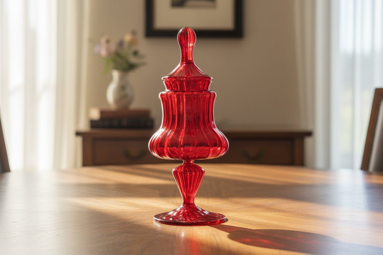 Hand-Blown Red Glass Candy Dish - Customizable