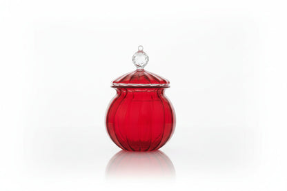 Hand Blown Red Glass Storage Jar with Lid