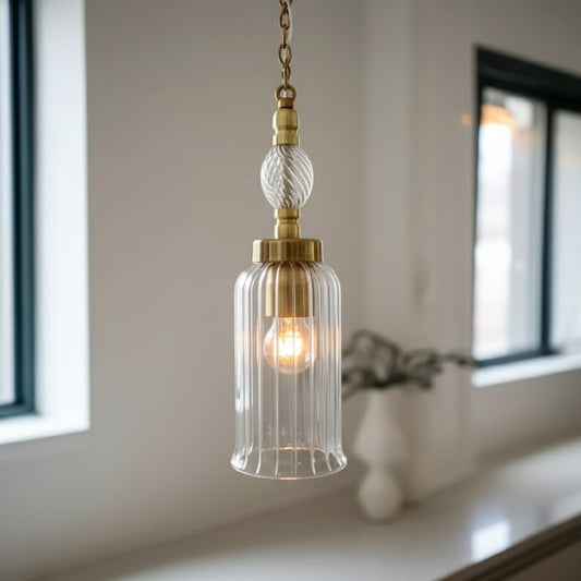 Hand Blown Glass Pendant Light - Kitchen Island Ceiling Light - Blown Glass Pendant Light - Pendant Light for Kitchen Island - Ribbed Glass - Les Trois Pyramides