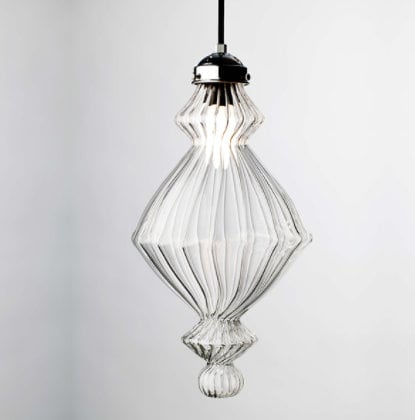 Clear Ribbed Glass Modern Handmade Deco Light Fixture - Les Trois Pyramides