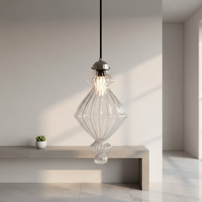 Hand-Blown Ribbed Glass Pendant Light – Unique Lighting Fixture for Modern Interiors