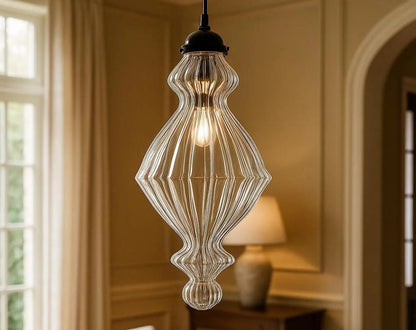 Hand-Blown Ribbed Glass Pendant Light – Unique Lighting Fixture for Modern Interiors | Les Trois Pyramides
