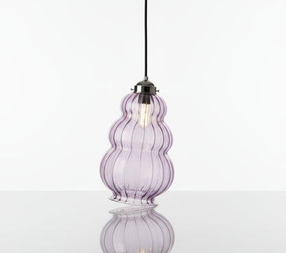 Purple glass pendant light with a white background | Les Trois Pyramides