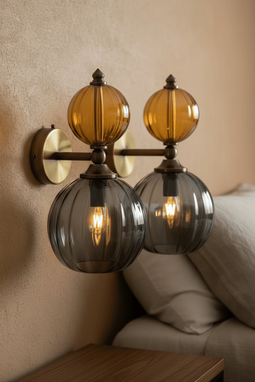 Hand-Blown Smoky Grey and Amber Glass Wall Sconce - Les Trois Pyramides