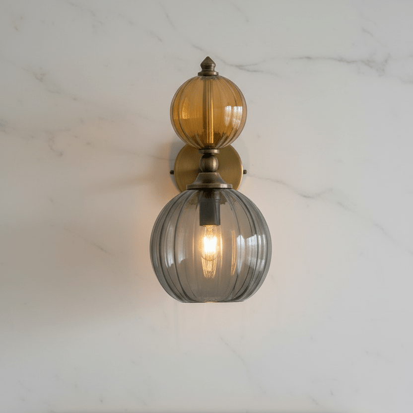 Hand-Blown Smoky Grey and Amber Glass Wall Sconce - Les Trois Pyramides