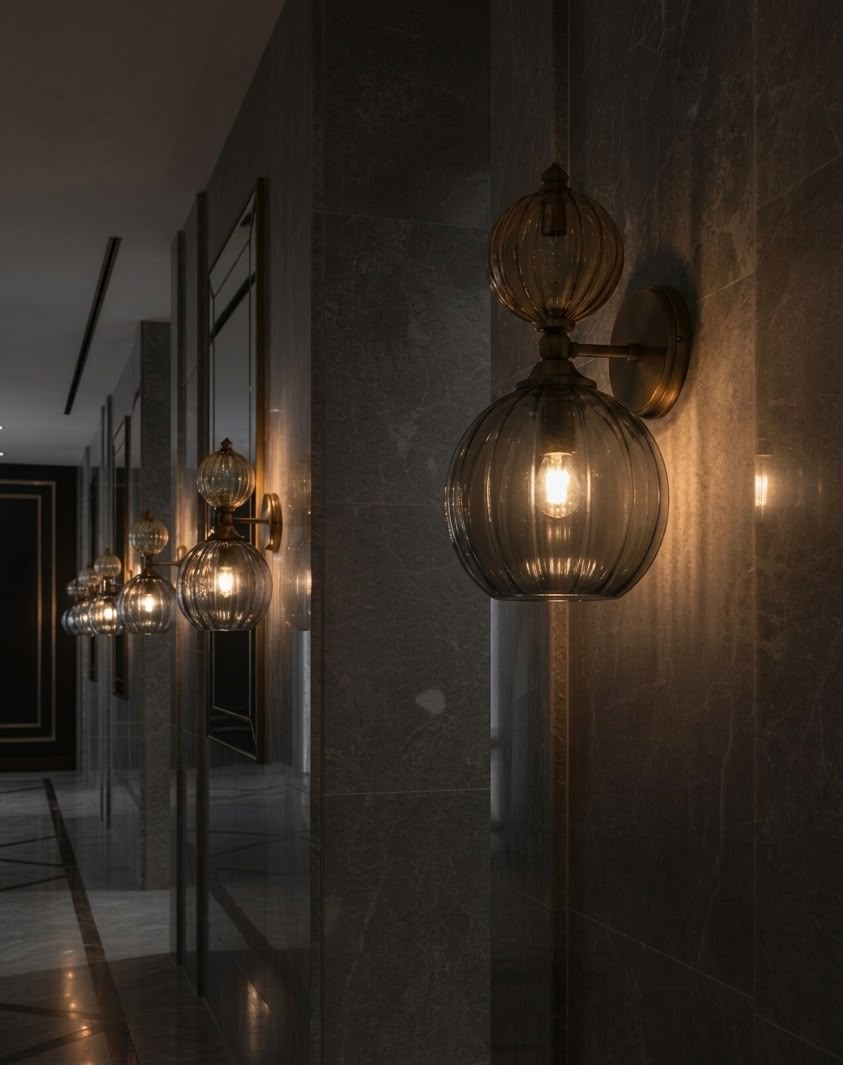 Hand-Blown Smoky Grey and Amber Glass Wall Sconce - Les Trois Pyramides
