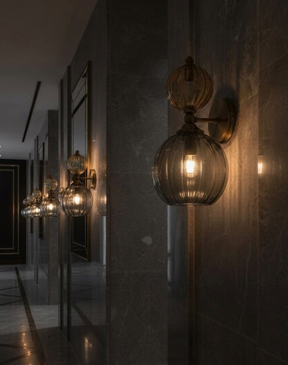 Hand-Blown Smoky Grey and Amber Glass Wall Sconce - Les Trois Pyramides