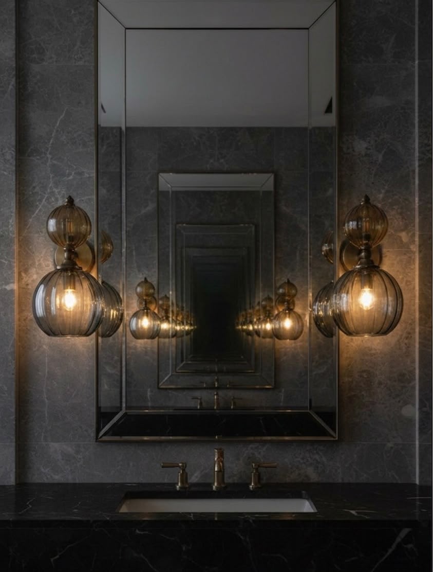 Hand-Blown Smoky Grey and Amber Glass Wall Sconce - Les Trois Pyramides