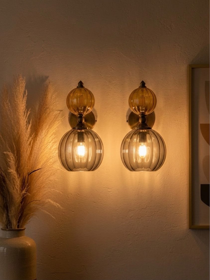Hand-Blown Smoky Grey and Amber Glass Wall Sconce - Les Trois Pyramides