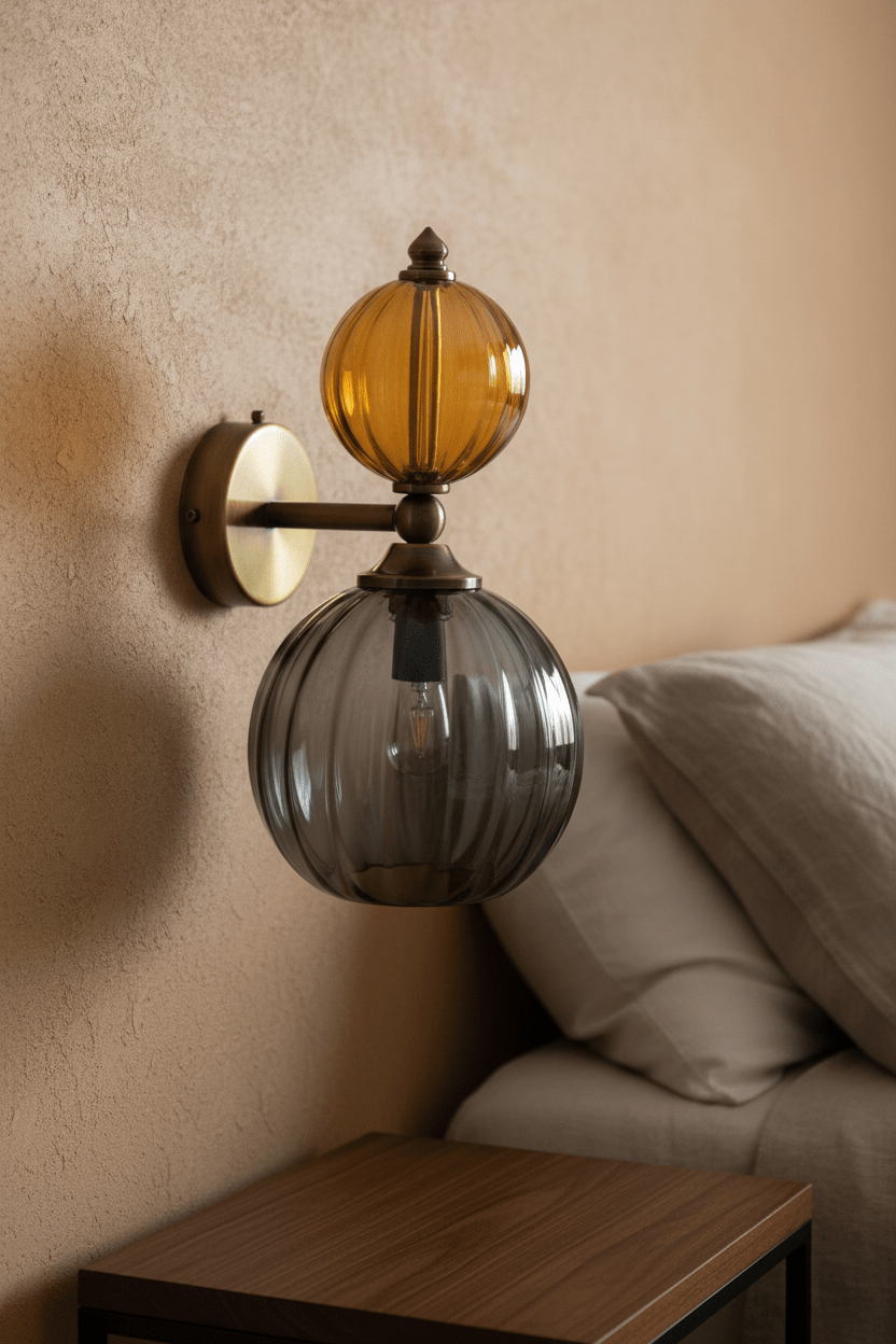 Hand-Blown Smoky Grey and Amber Glass Wall Sconce - Les Trois Pyramides