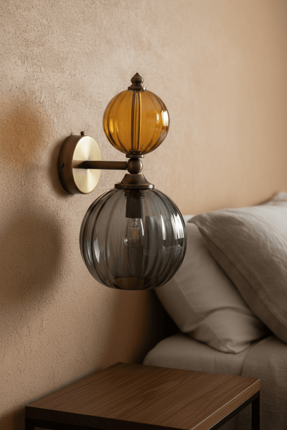 Hand-Blown Smoky Grey and Amber Glass Wall Sconce - Les Trois Pyramides