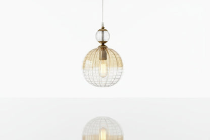 Hand Blown Soft Gold Engraved Glass Pendant Light – Round Hanging Lamp