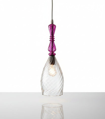 Hand-Blown Swirl Glass Pendant Light with Pink Accent