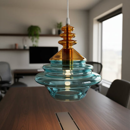 Hand Blown Teal and Amber Glass pendant light