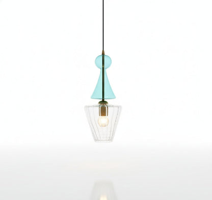 Hand-Blown Turquoise & Clear Glass Pendant Light – Modern Ceiling Fixture for Dining & Living Spaces