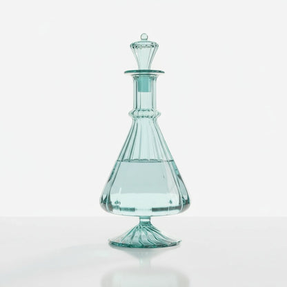 Hand-Blown Turquoise Glass Decanter with Stopper