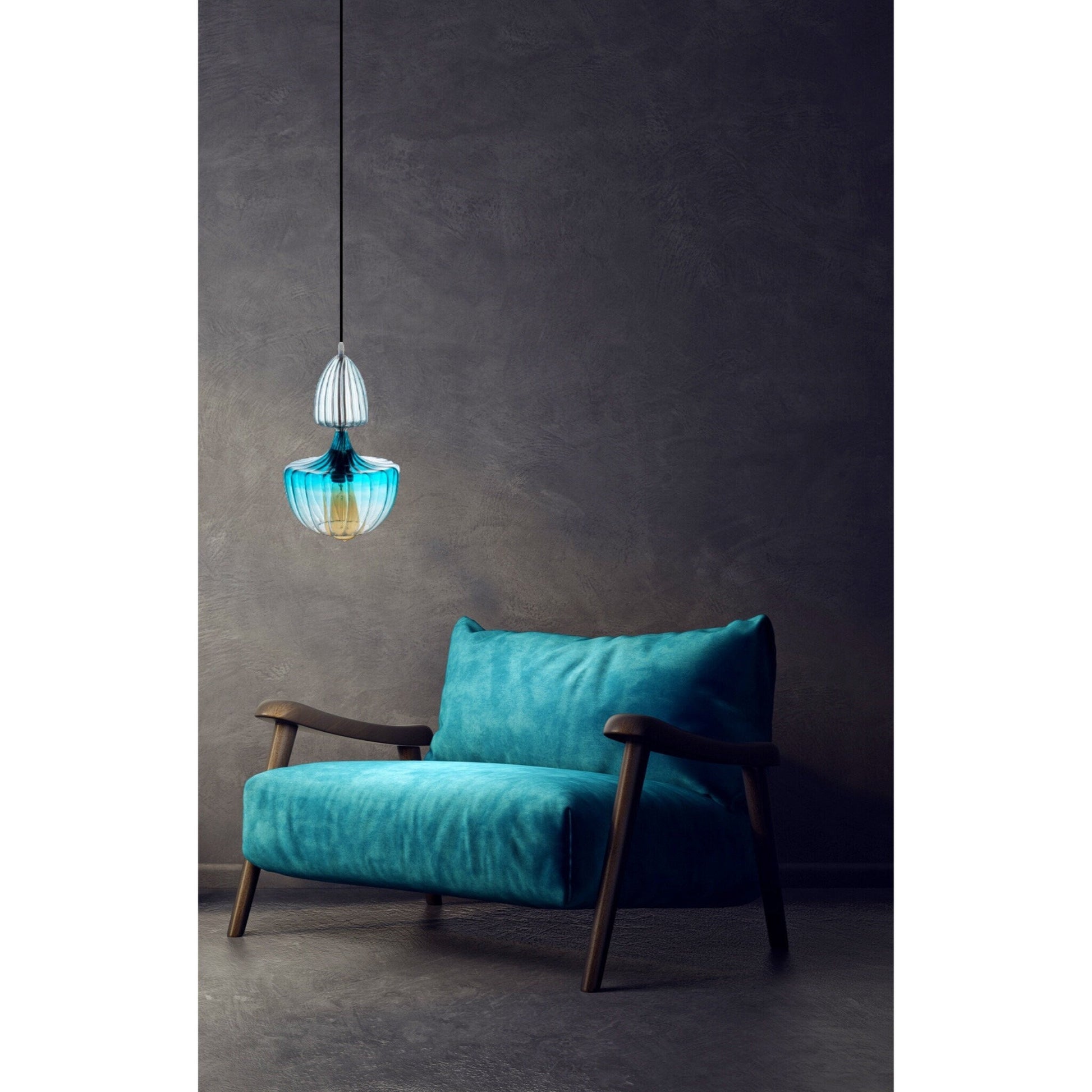 Hand-Blown Turquoise Glass Pendant Light – Unique Modern Ceiling Fixture for Elegant Home Lighting | Les Trois Pyramides