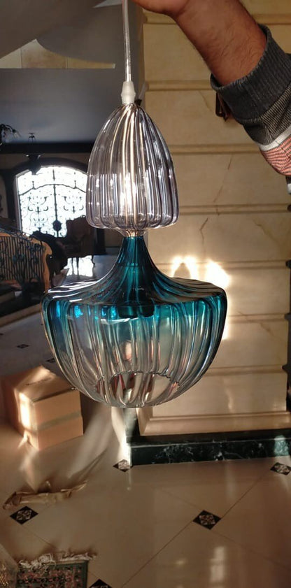 Hand-Blown Turquoise Glass Pendant Light – Unique Modern Ceiling Fixture for Elegant Home Lighting | Les Trois Pyramides