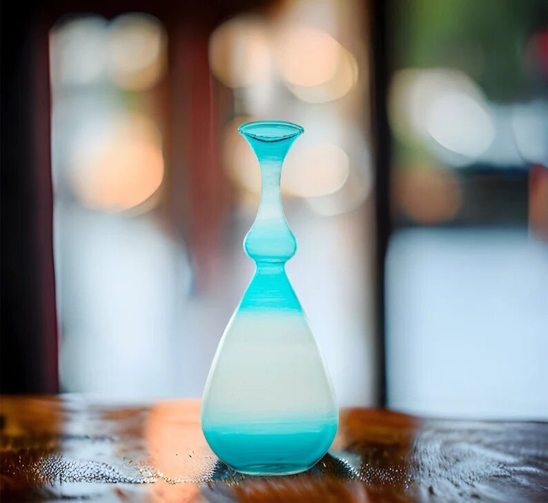 Hand-Blown Turquoise Ombre Glass Vase – Elegant Decorative Accent for Modern Interiors | Les Trois Pyramides