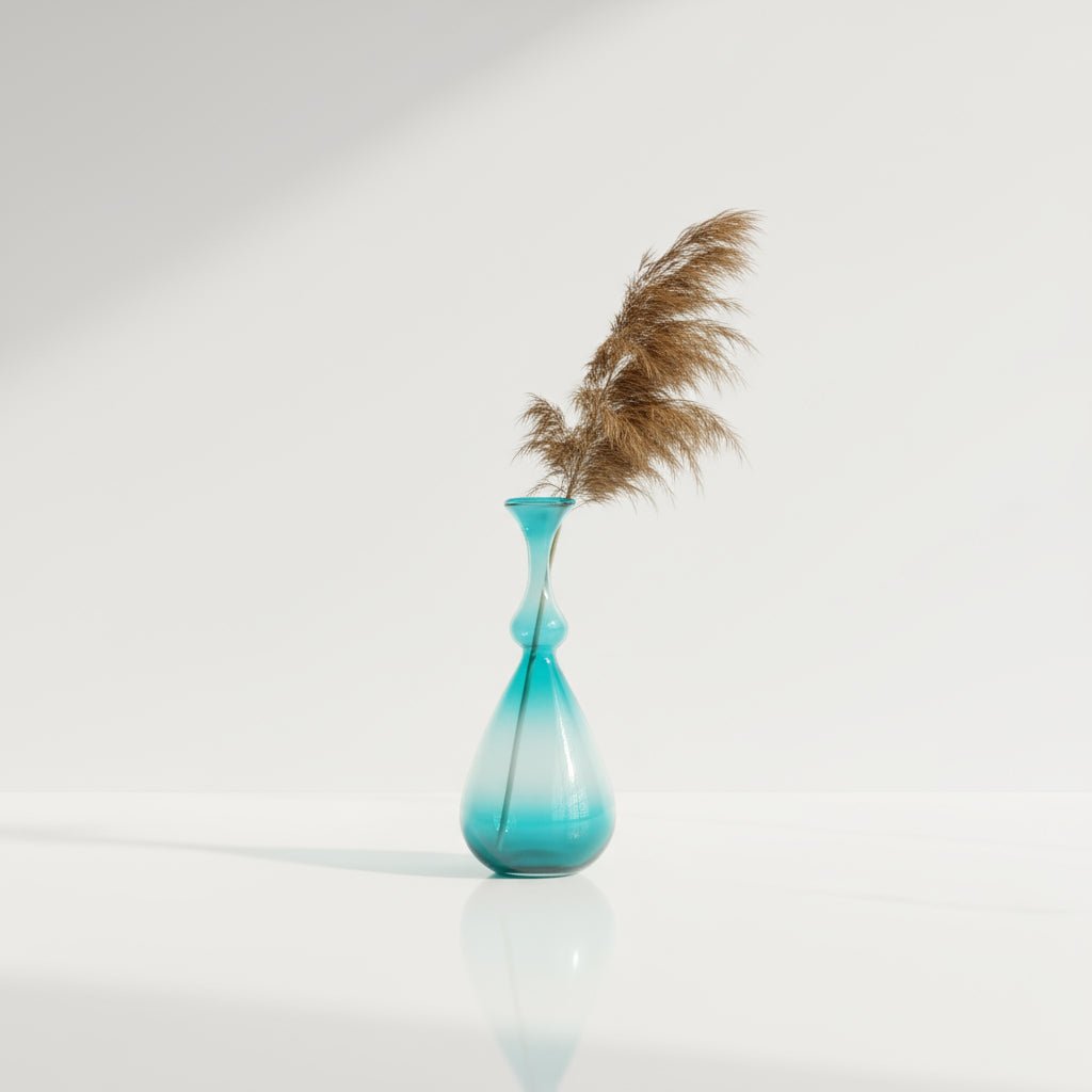Hand-Blown Turquoise Ombre Glass Vase – Elegant Decorative Accent for Modern Interiors